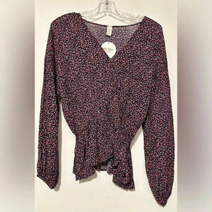 NWT Lazy Sundays Welcome the Season top long sleeve cinch waist navy size M